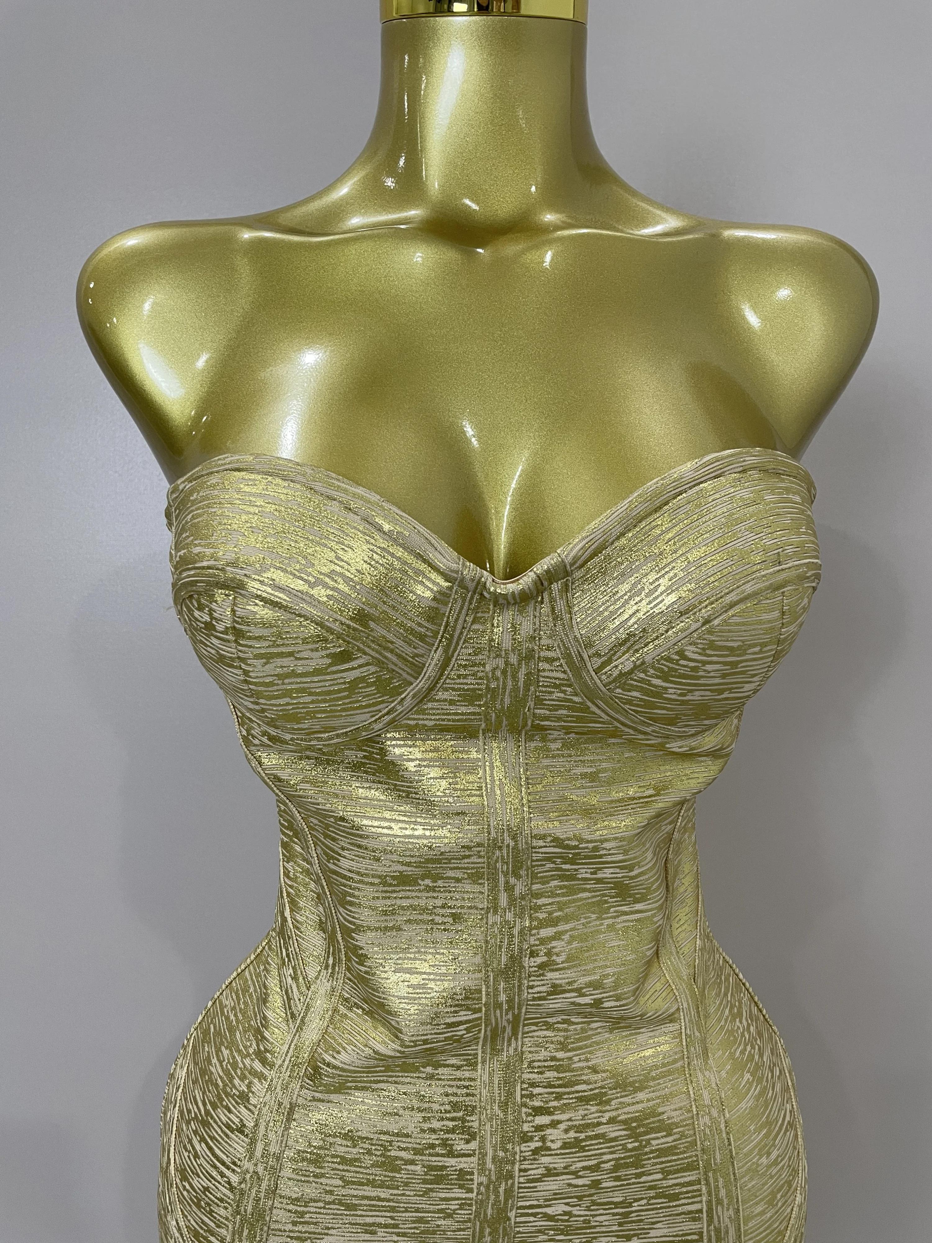 Sexy bretelles or noir feuille couleur moulante robe de pansement 2025New femmes mode célébrer soiré