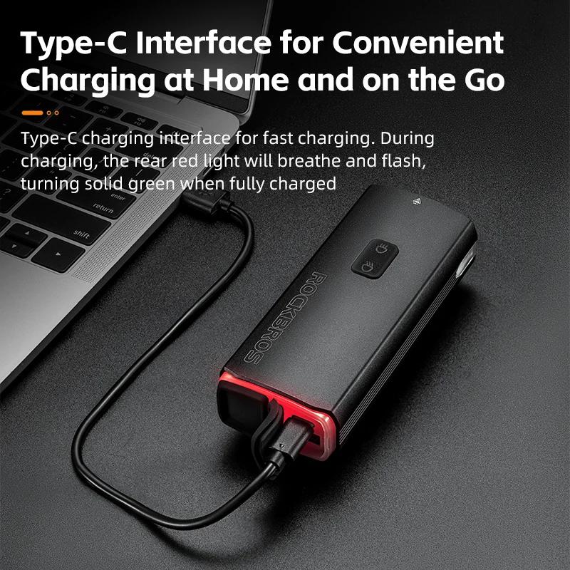ROCKBROS 3000LM lumière de vélo type-c charge lampe avant 10000mAh lumière de vélo IPX6 alliage d'al