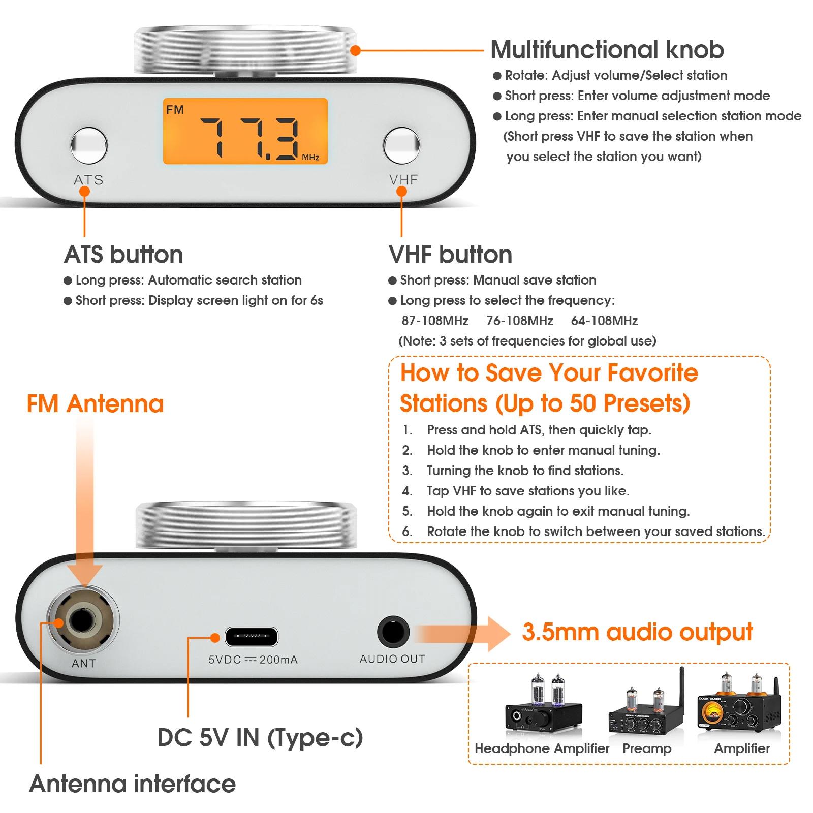 Douk Audio-Mini Radio FM Transistor Universel, Recherche Manuelle ou existent avec Écran d'Affichage