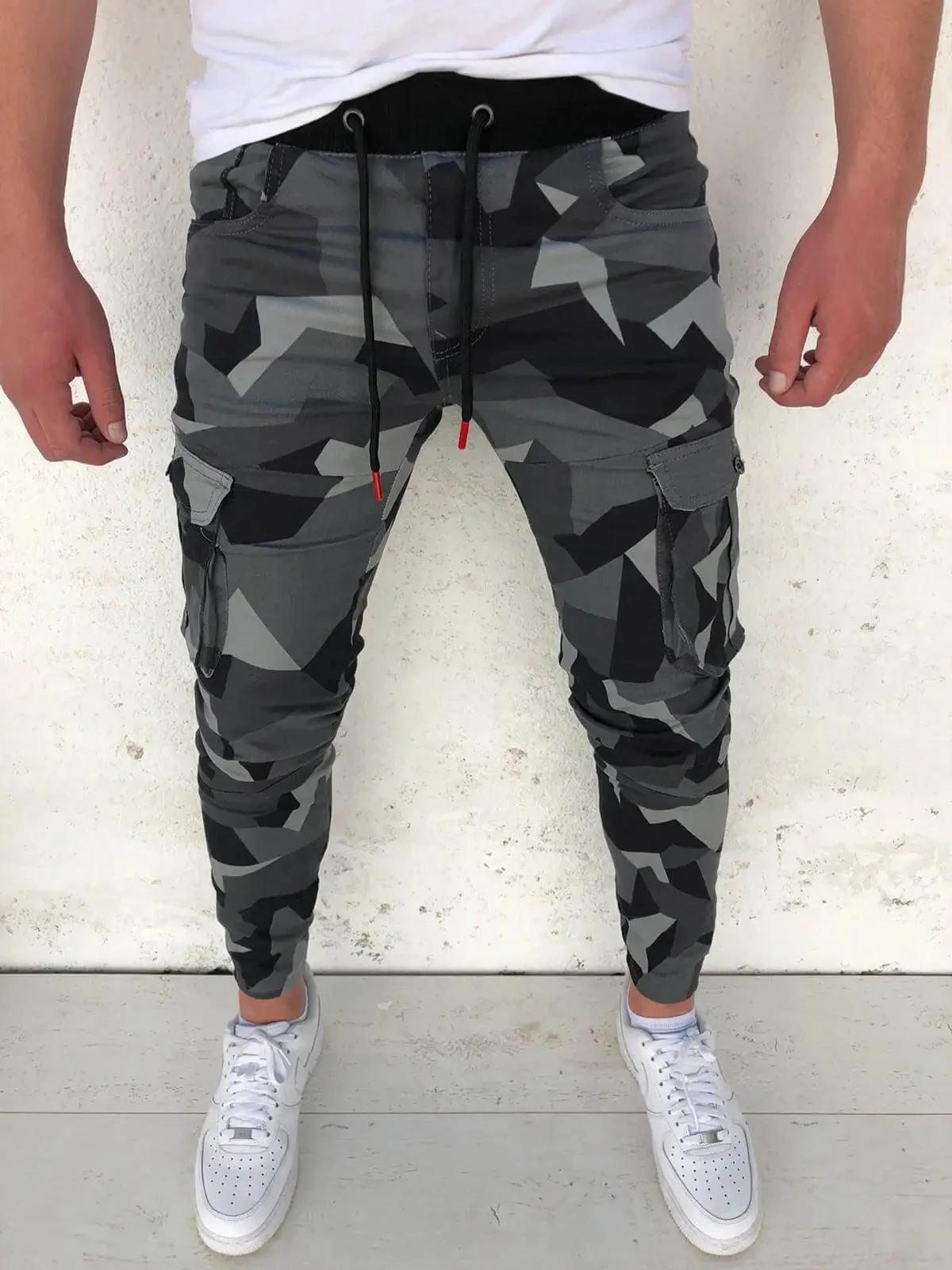 Pantalon de survêtement à séchage rapide pour hommes, pantalon de sport camouflage, slim, élastique,