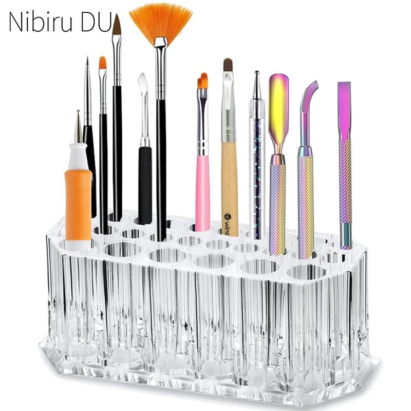 Organisateur de brosses à ongles en acrylique, 26 trous, Kit de Nail Art, outils de rangement, maqui
