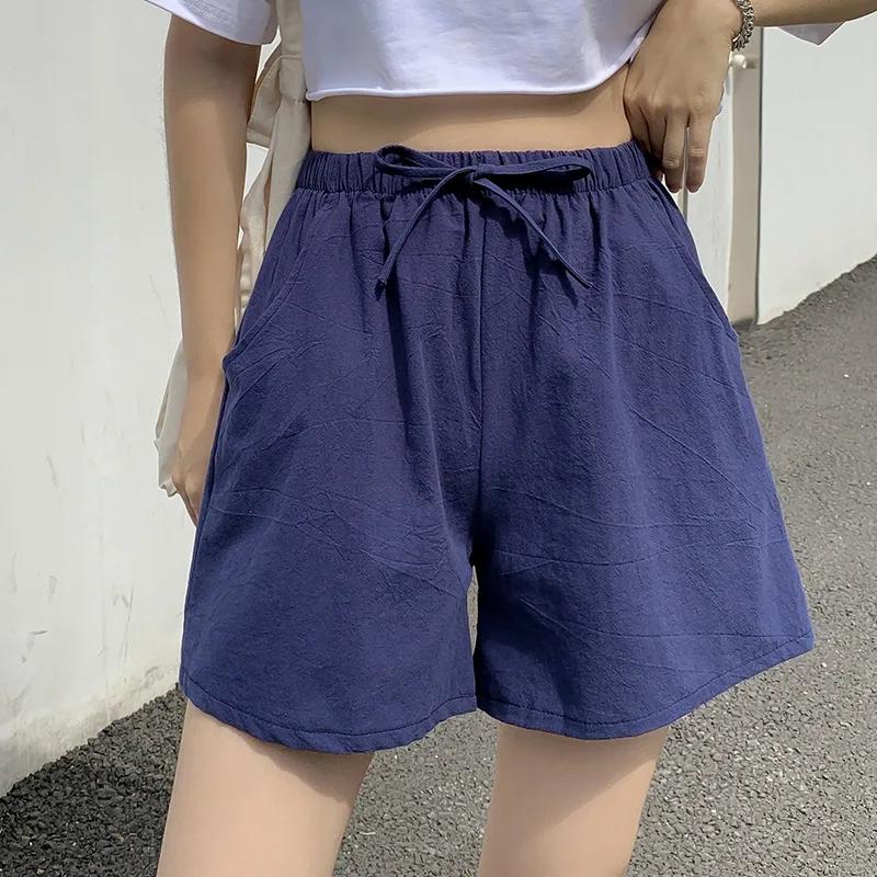 Short en lin décontracté pour femmes, short d'entraînement de gymnastique, en coton, grande taille,