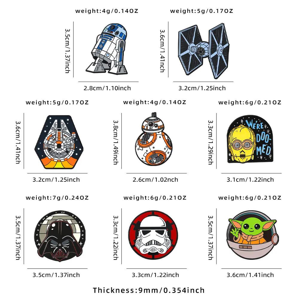 Ensemble de 8 épingles à revers en émail Star Wars - R2-D2 BB8 Darth Vader Personnages de dessins an