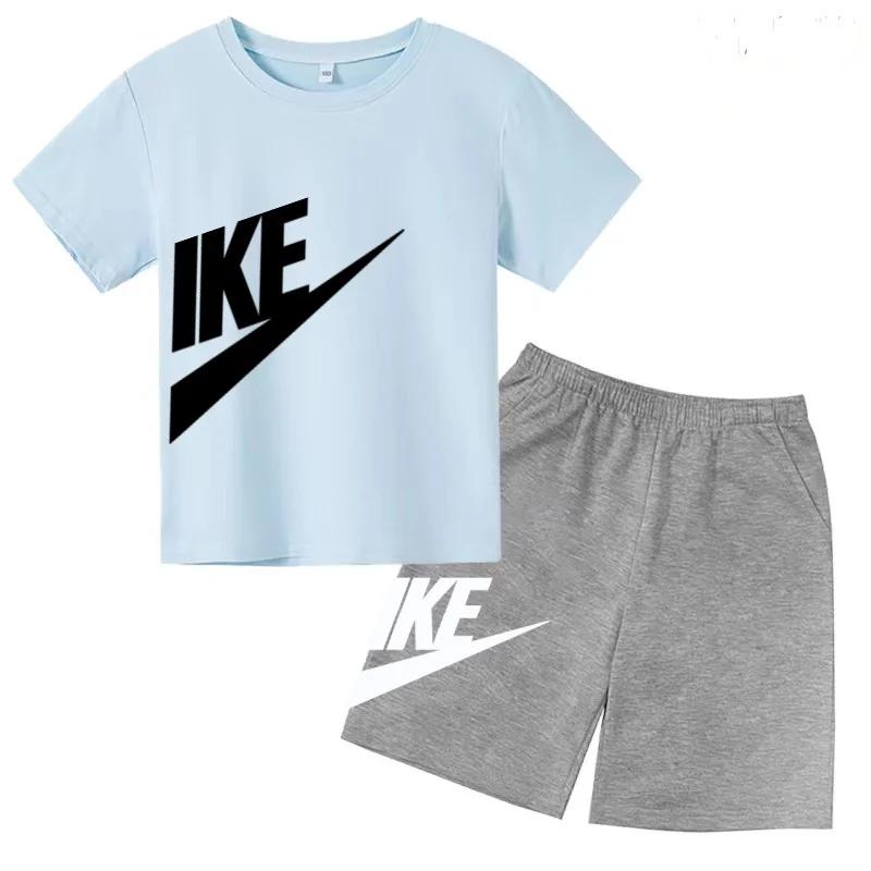 Ensemble deux pièces pour enfants, manteau de marque, t-shirt à col rond + short, vêtements à la mod