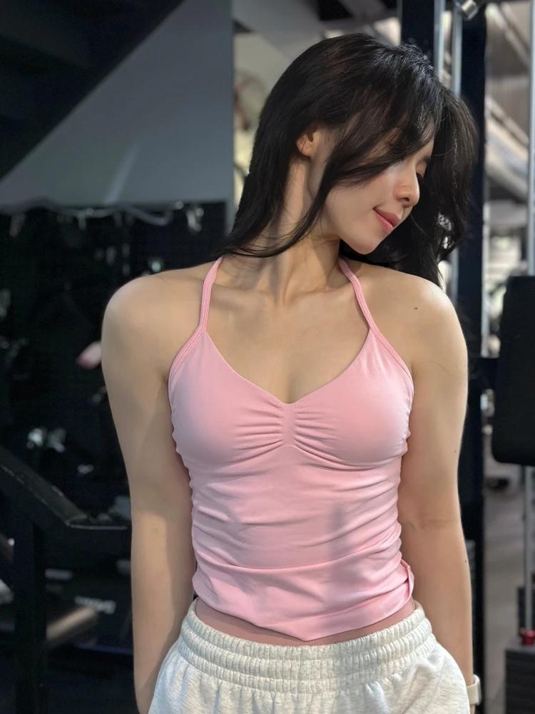 Haut de gymnastique à bretelles longues sans couture, sans Logo, dos nu, vêtements de gymnastique po