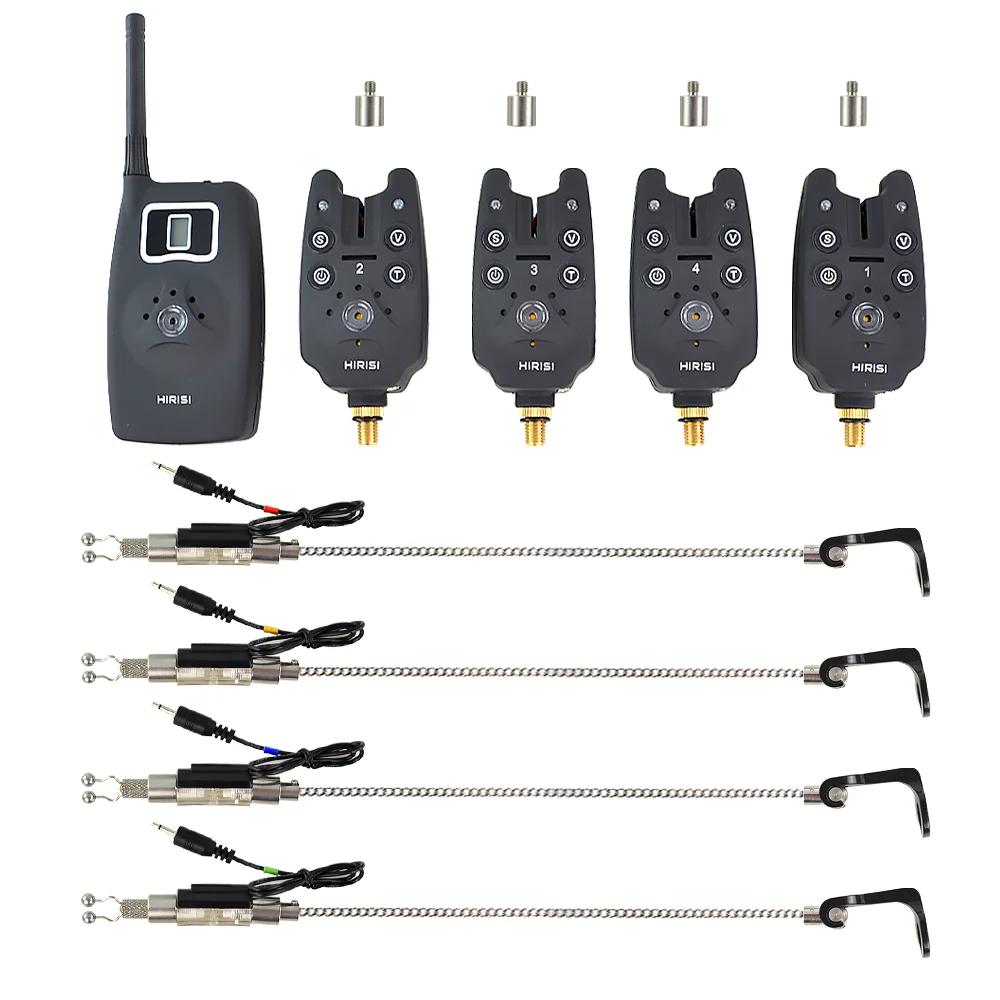 Pack d'Alarmes de pêche sans fil 4pcs Détecteurs et 1 pcs récepteur avec 4pcs Balancier dans un étu