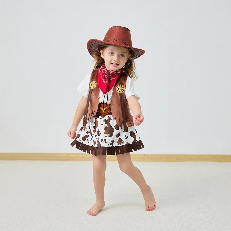 4/5 pièces ensemble filles Cowboy jeu de rôle jupe vêtements gilet ensemble jupe ensembles enfants p