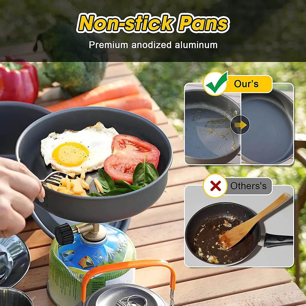 Batterie de cuisine de Camping en plein air en aluminium, avec sac en filet, ensemble de cuisine pli