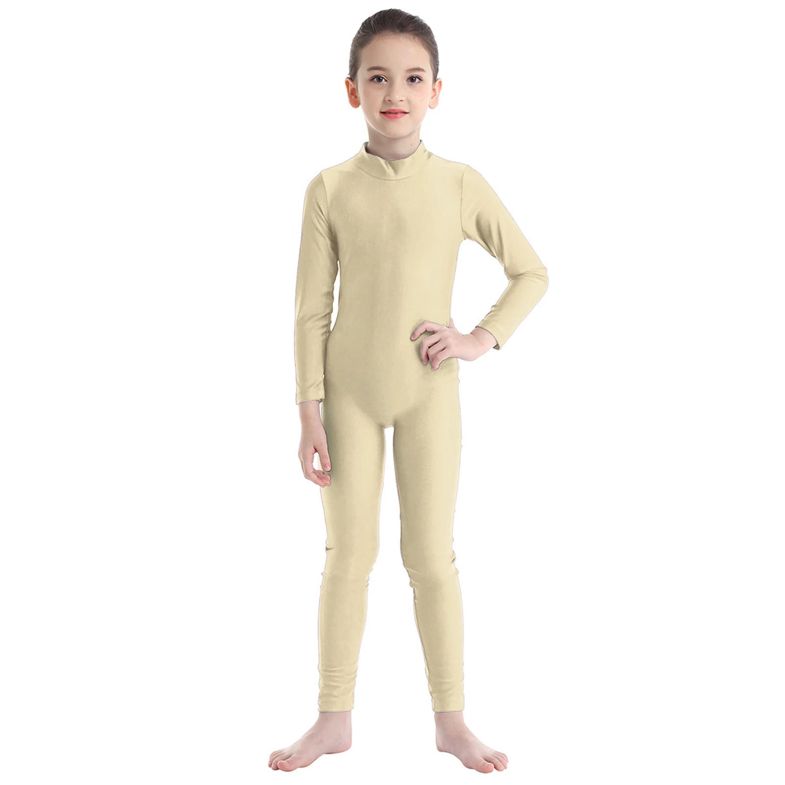 Justaucorps à manches longues et col montant en spandex pour filles, justaucorps de gymnastique de b