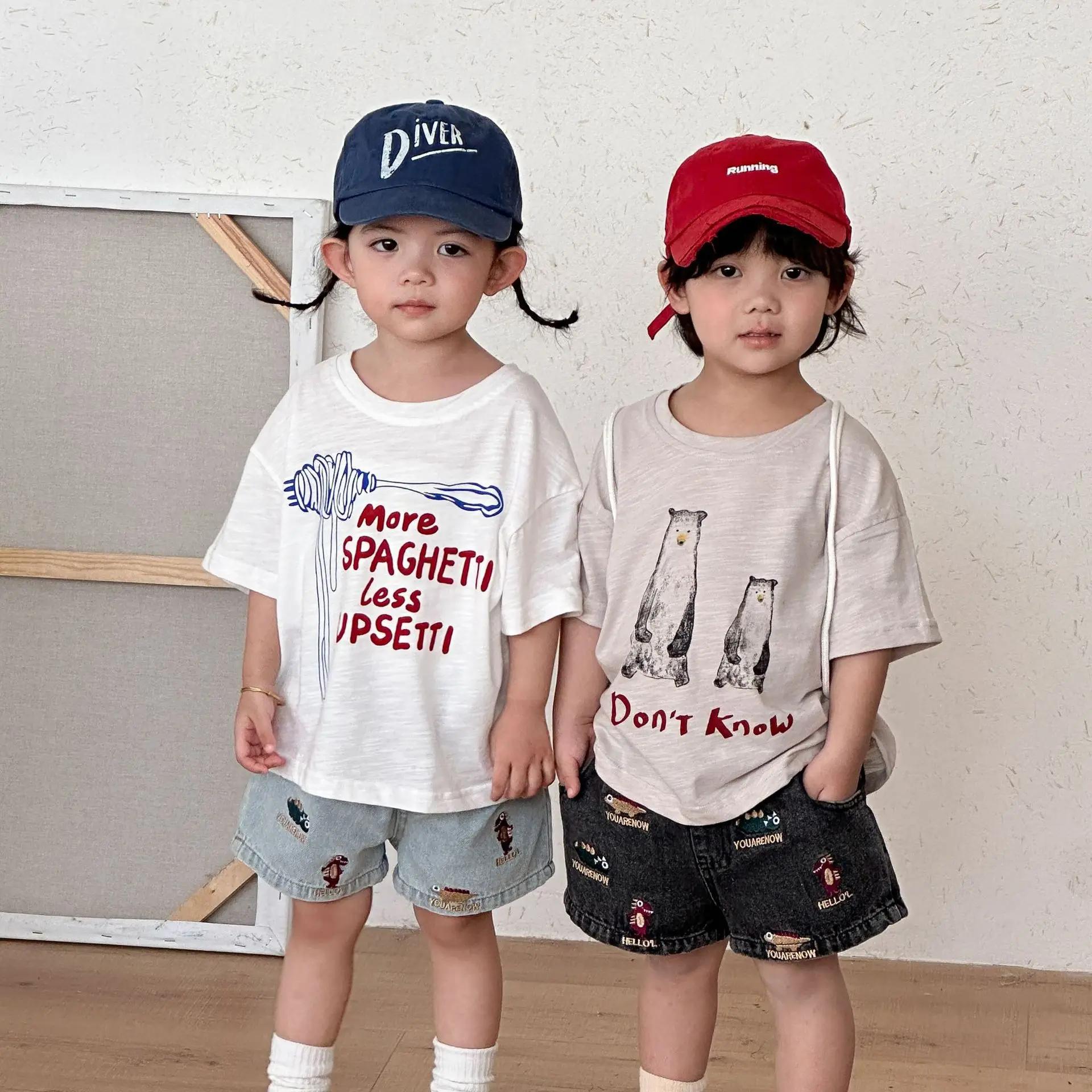 T-shirts à manches mi-longues pour enfants, amples, avec lettres de dessin animé imprimées, hauts po