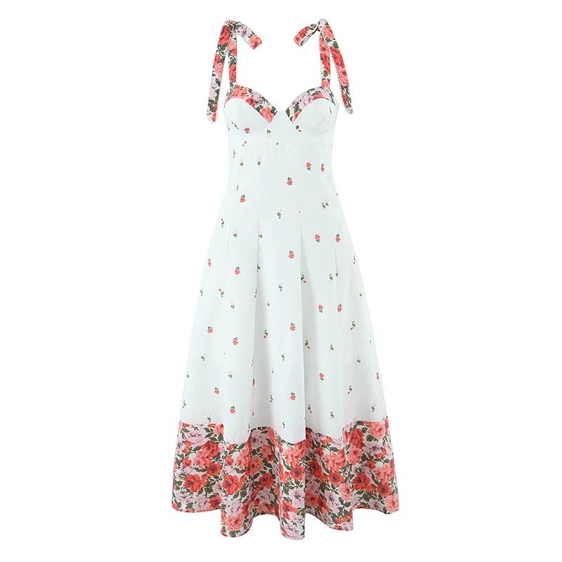 YENKYE romantique fleur imprimé Patchwork blanc fronde robe d'été femmes à lacets pansement dos a-li