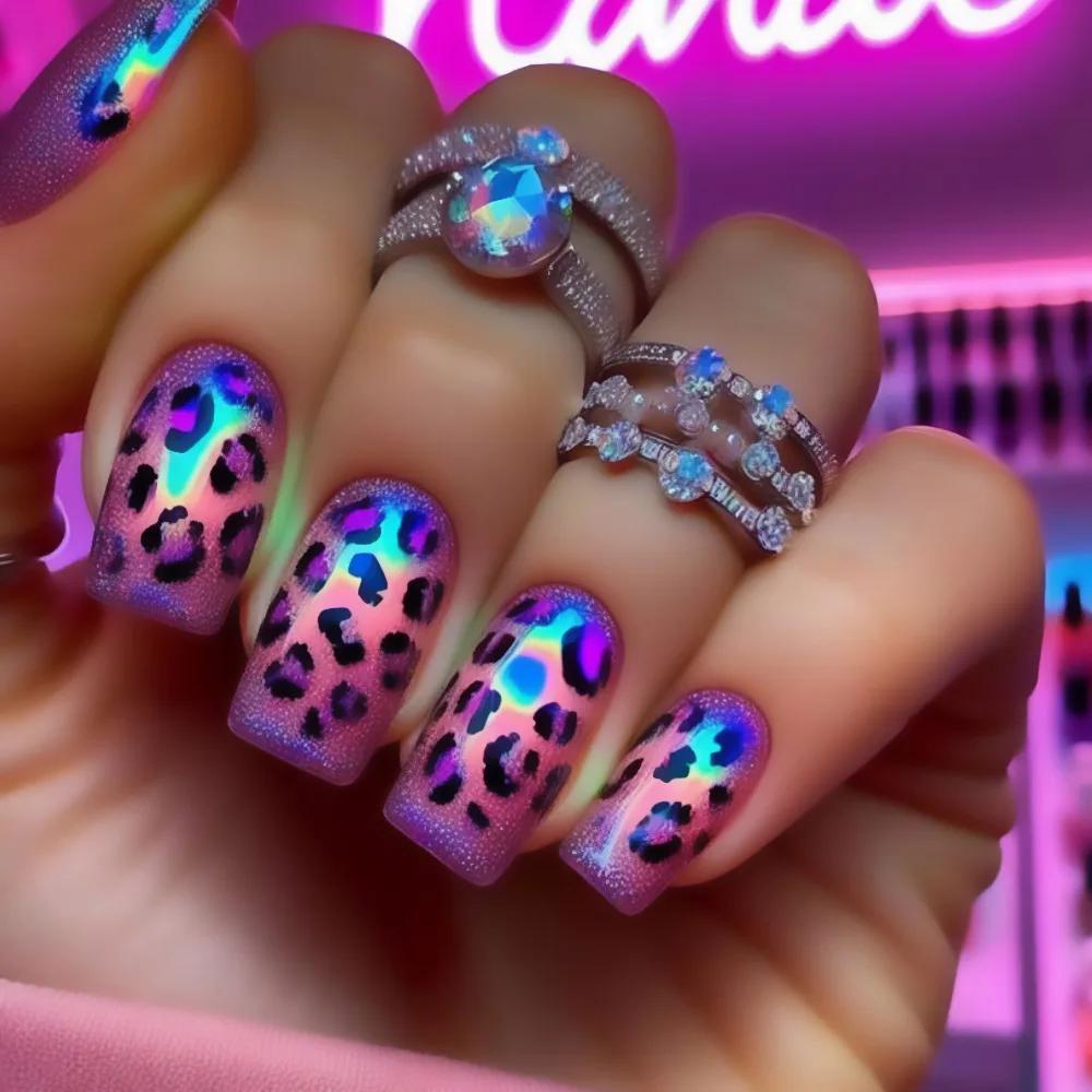 Faux ongles courts, moyens et longs, pointes carrées pour ballet, dégradé, violet, rose, bleu, léopa