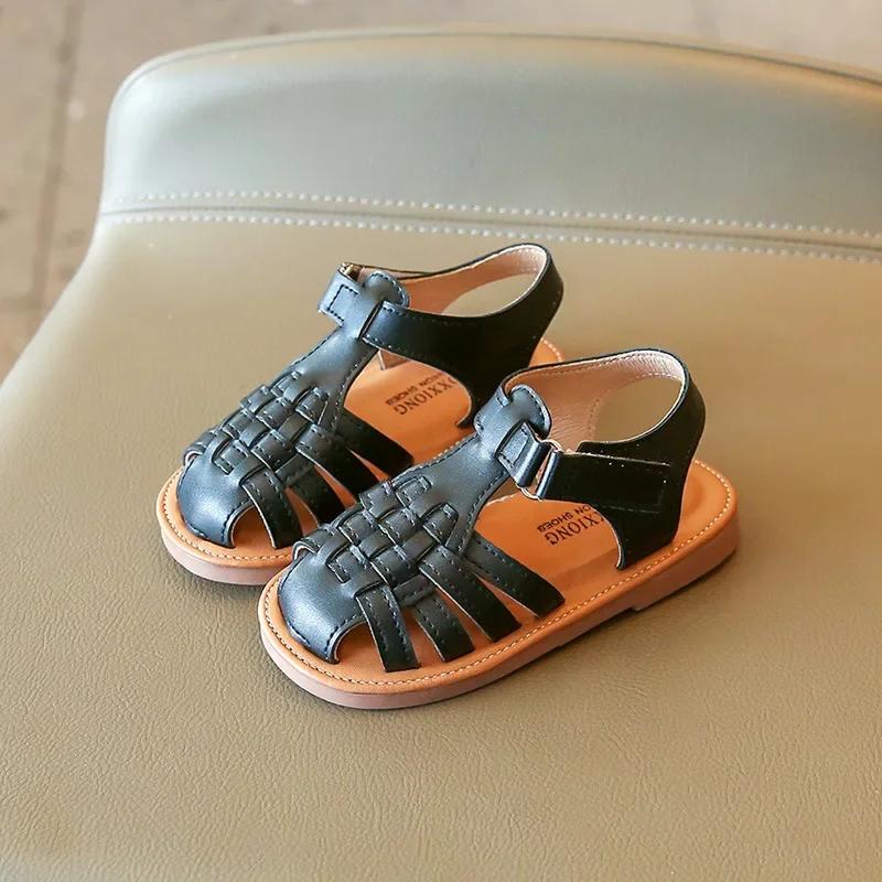 Sandales de plage tissées pour enfants, chaussures à semelle souple pour garçons et filles de 1 à 8