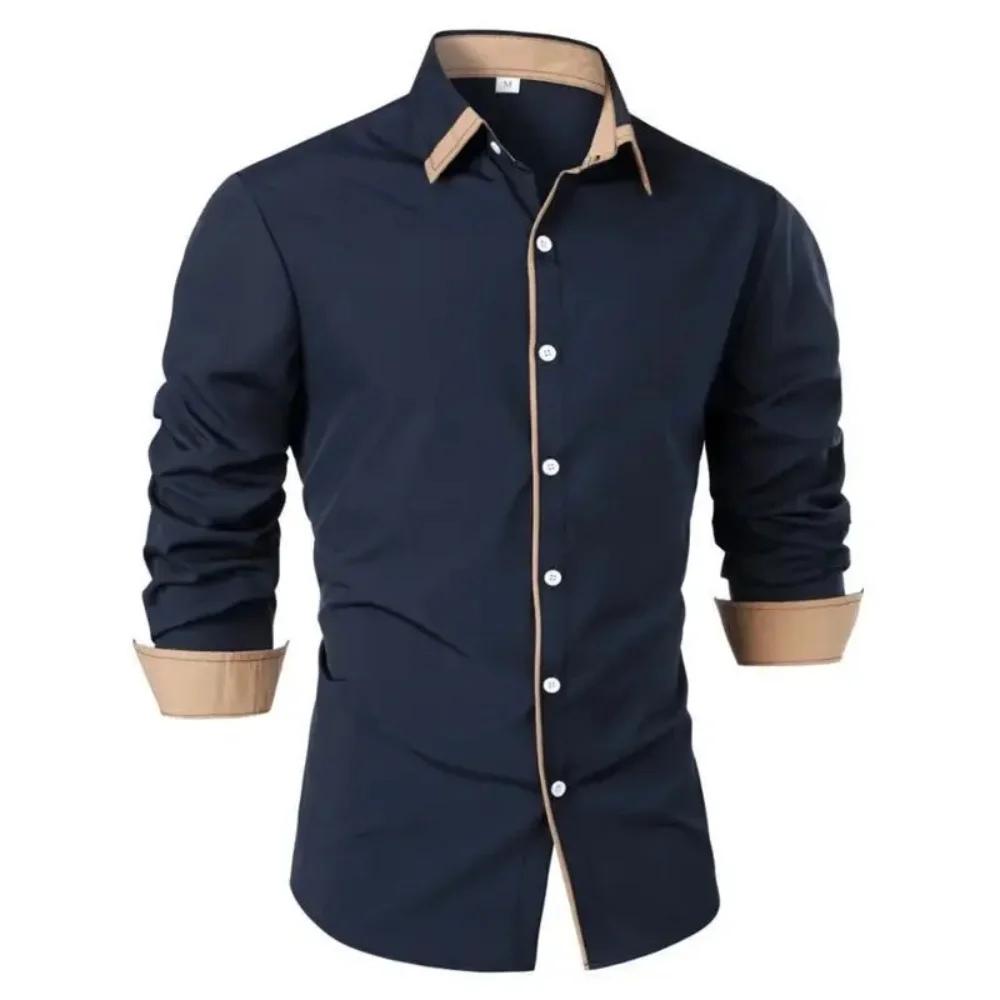 Chemise décontractée à manches longues pour homme, color-block, col boutonné, style business, tendan