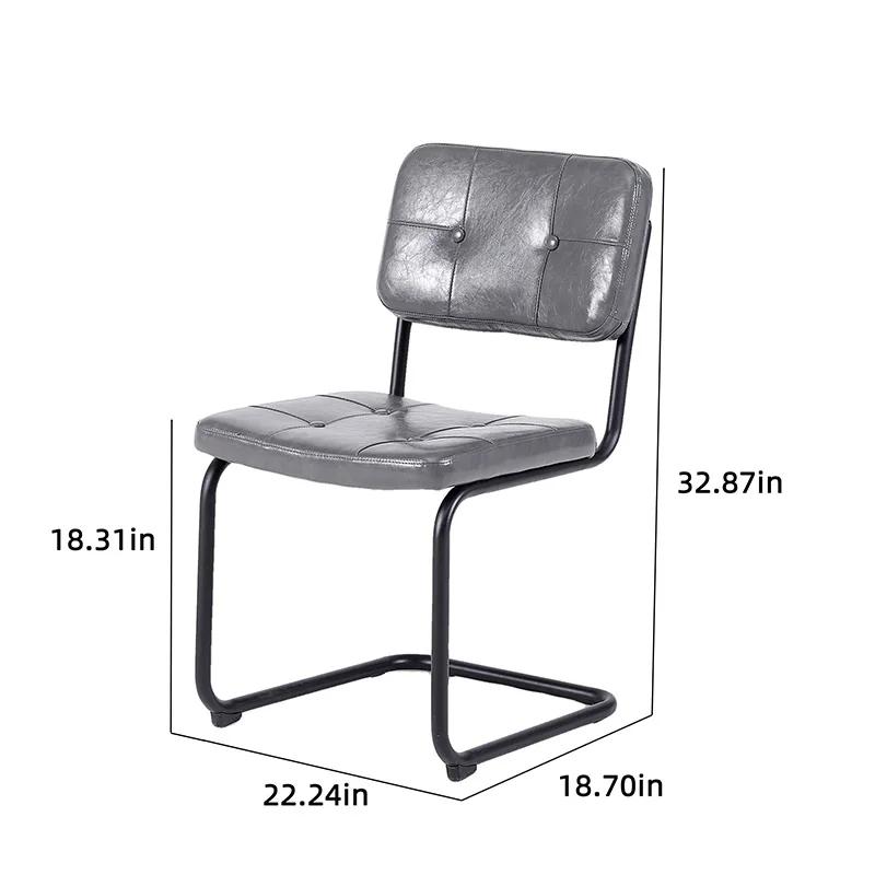 Chaise de salle à manger en cuir PU, gris clair, style simple moderne, tuyau en métal noir, meubles