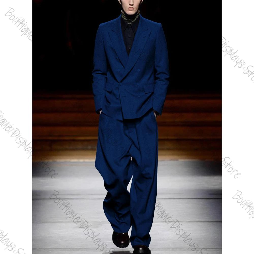 Smoking gris foncé à double boutonnage pour homme, blazer et pantalon, revers Patricia, style décont