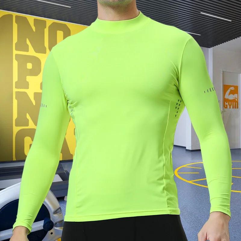 T-shirt compression col haut pour hommes - Haut élastique respirant pour sport et fitness