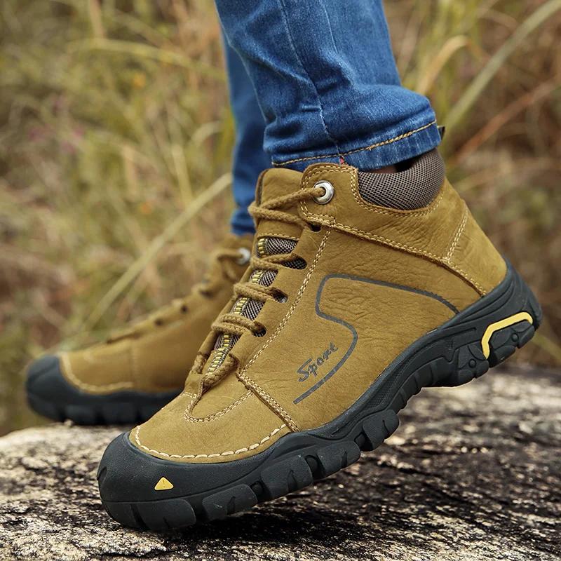 Chaussures de randonnée imperméables en cuir véritable pour hommes, baskets de marque, de randonnée,
