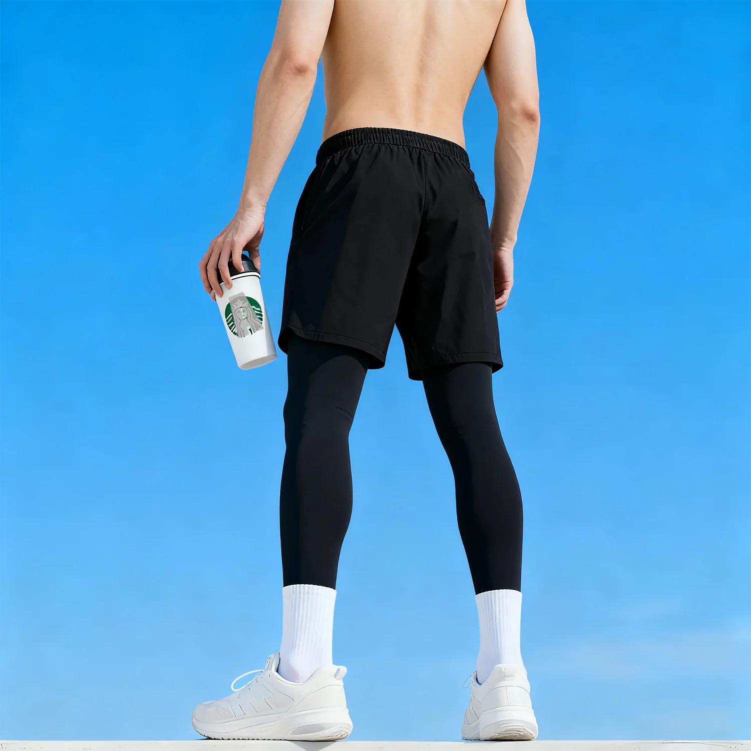 Pantalons de Compression pour hommes avec short, Leggings d'entraînement de course à pied, haute éla
