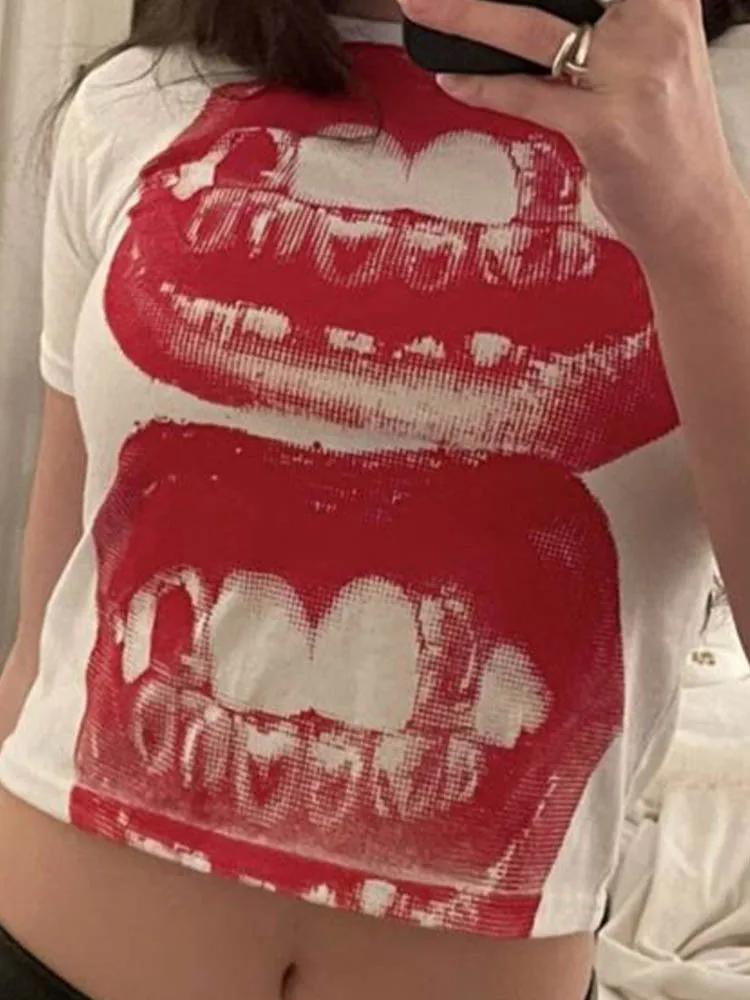 T-shirt Punk Y2K à Manches Courtes pour Femme, Haut de Rue Gothique, Loisirs Basiques, Été 2024