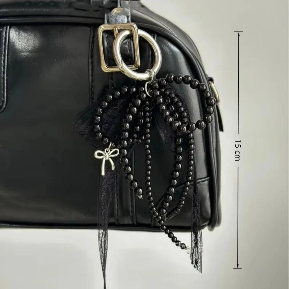 Porte-clés en dentelle mignon, nœud blanc/noir, pendentif de sac, chaîne de téléphone, accessoire d'