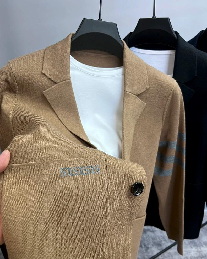 Cardigan tricoté pour hommes, marque haut de gamme, populaire automne hiver, design rayé à la mode,