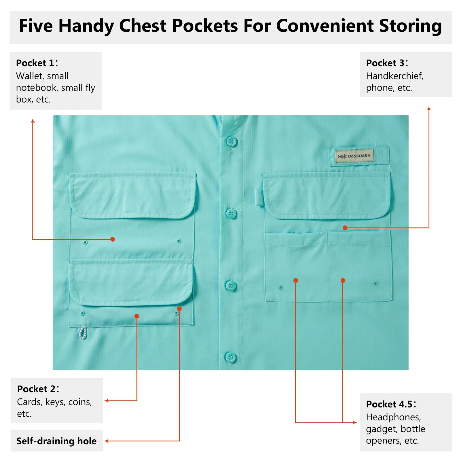 Bassdash – robe de pêche à manches courtes pour hommes, chemise tissée à boutons, pour l'extérieur,