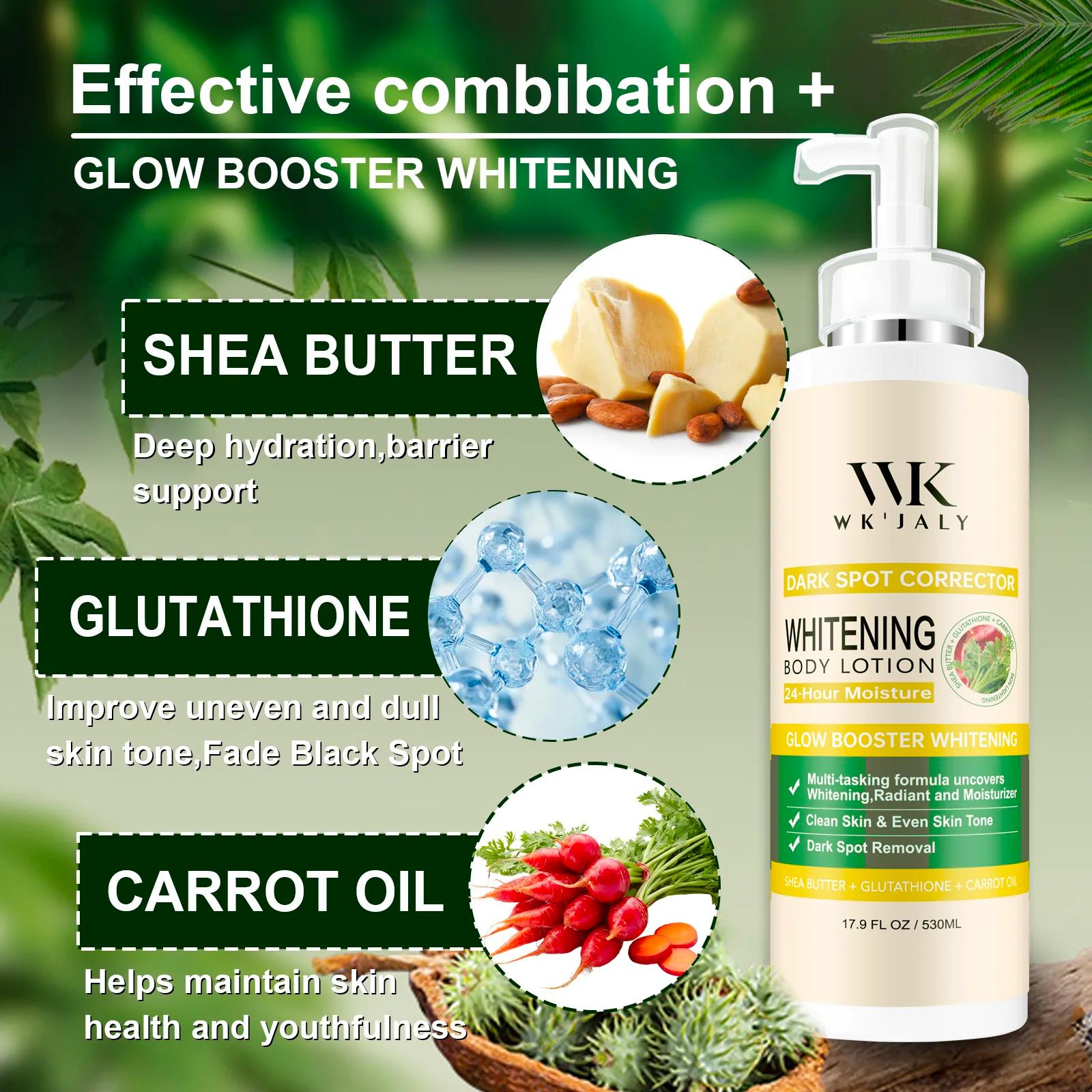 Lotion corporelle éclaircissante WK JALY au glutathion, correcteur de taches brunes, avec huile de c