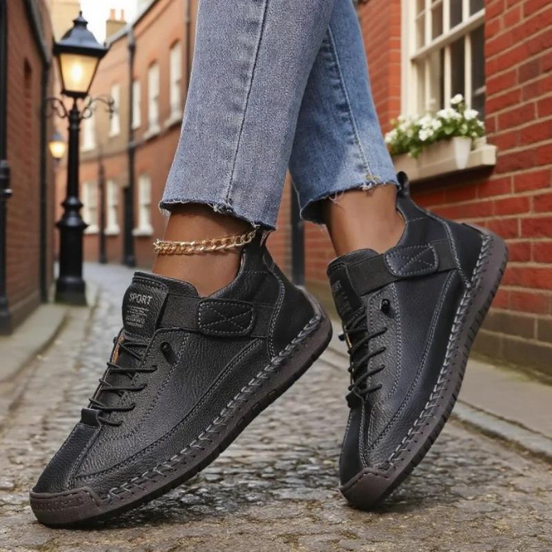 Mocassins en cuir faits à la main pour femmes, bottes de moto décontractées, confortables, à semelle