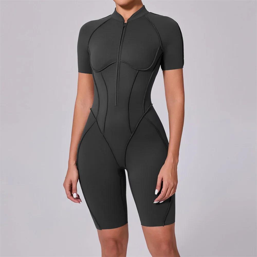Pad Yoga combinaison fermeture éclair manches courtes tenue de sport gymnastique Fitness sport body