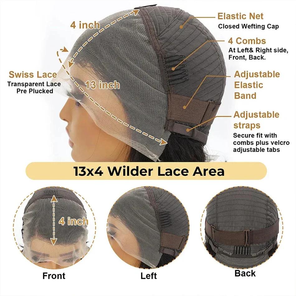 Perruque courte coupe pixie, bob droit, 13x4 Lace Front, en cheveux humains, pré-épilée, coupe pixie