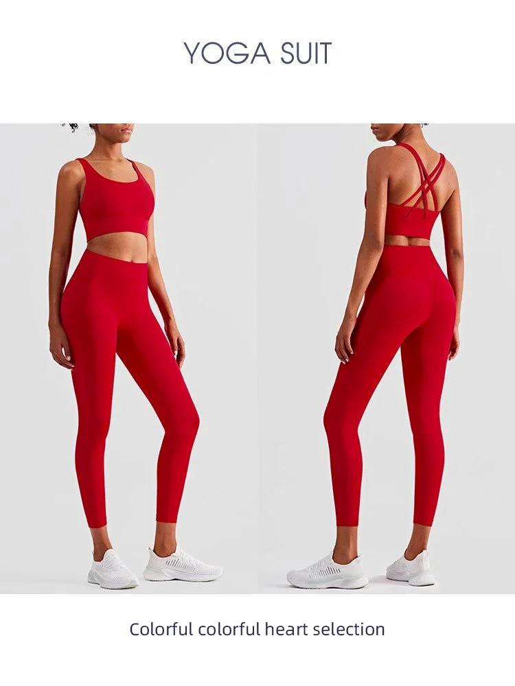 Costume Yoga 2 pièces femme - Tenue sport Pilates Fitness soutien-gorge leggings entraînement