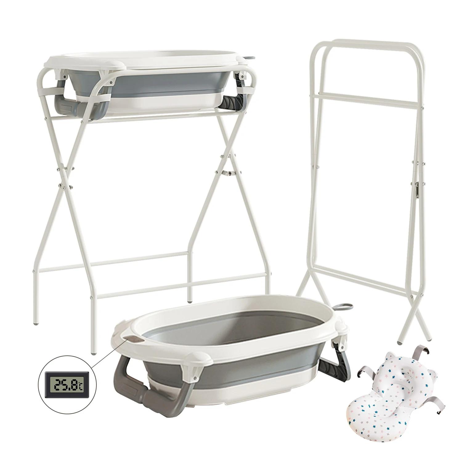 Baignoire pour bébé 3 en 1 avec support, baignoire pliable pour nouveau-né à tout-petit avec thermom