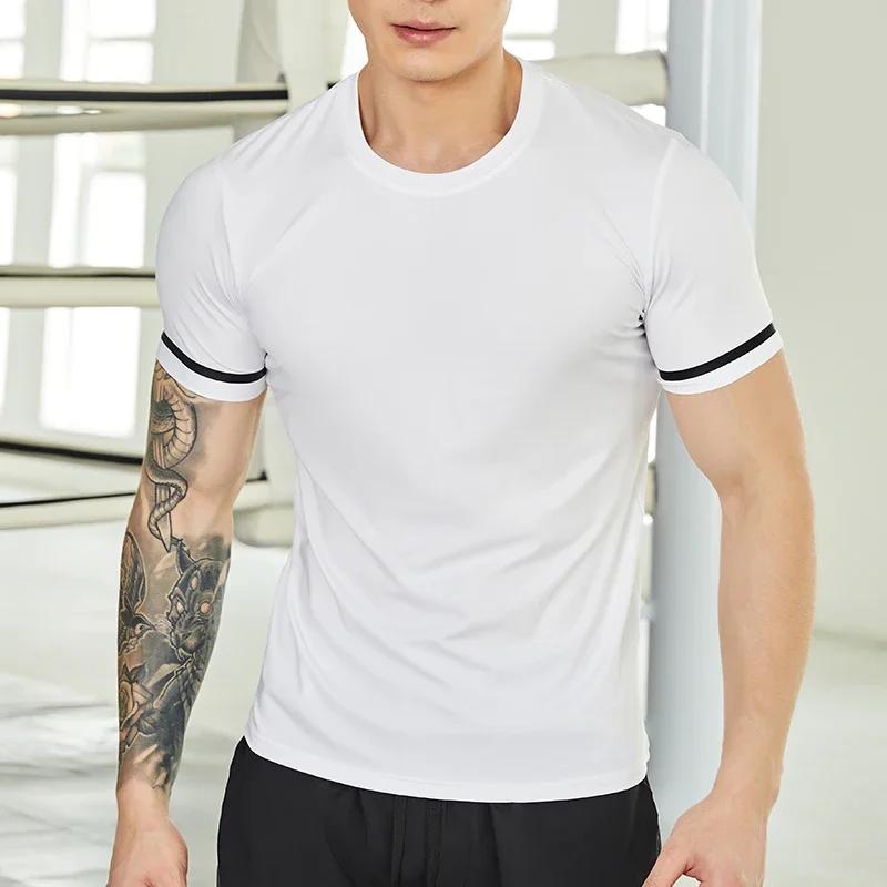 T-Shirt de Fitness à Manches Courtes pour Homme, Haut Respirant Slim Fit, Basket-ball, Football, Cou