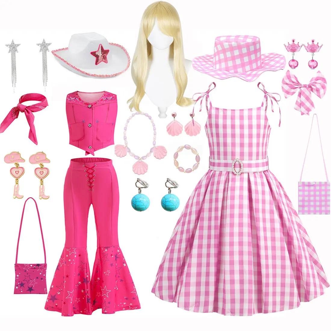Robe d'été rose bébé sans manches à carreaux et fines bretelles pour fille, style cow-boy, inspirée