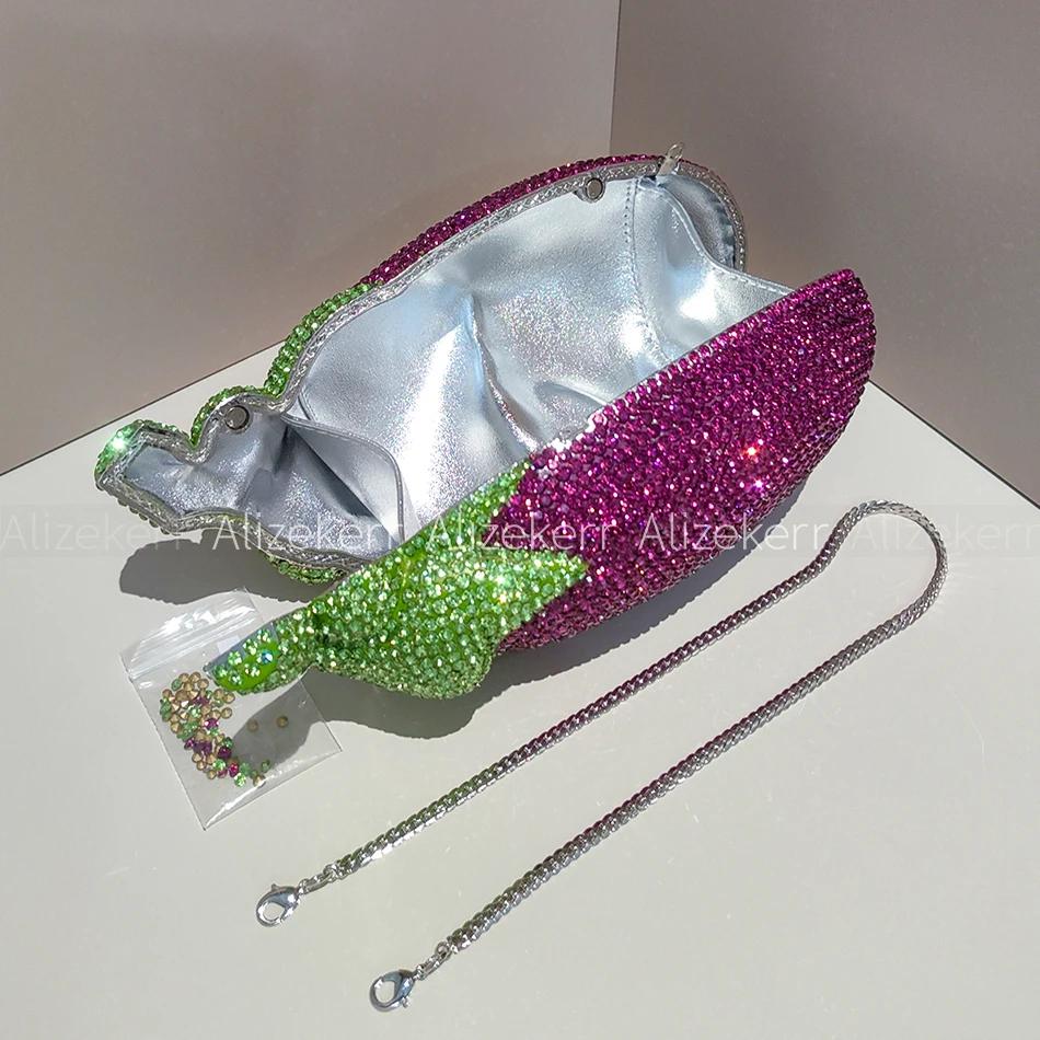 Sacs de soirée Alizekerr en forme d'aubergine pour femmes, magnifiques sacs à main en strass métalli