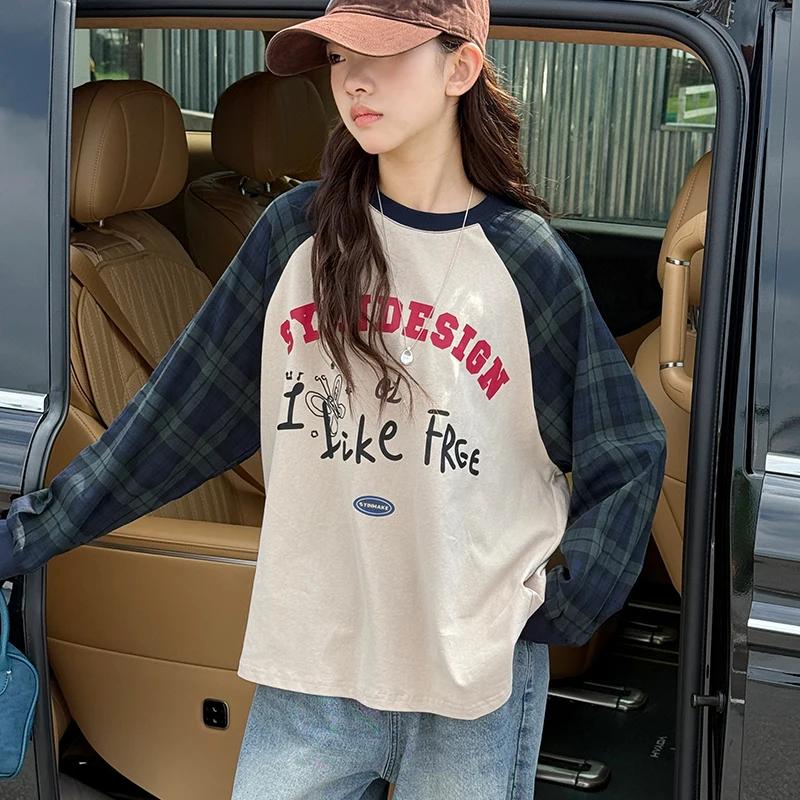 T-Shirt à manches longues pour filles, haut à manches Raglan pour enfants, grande couche de Base en