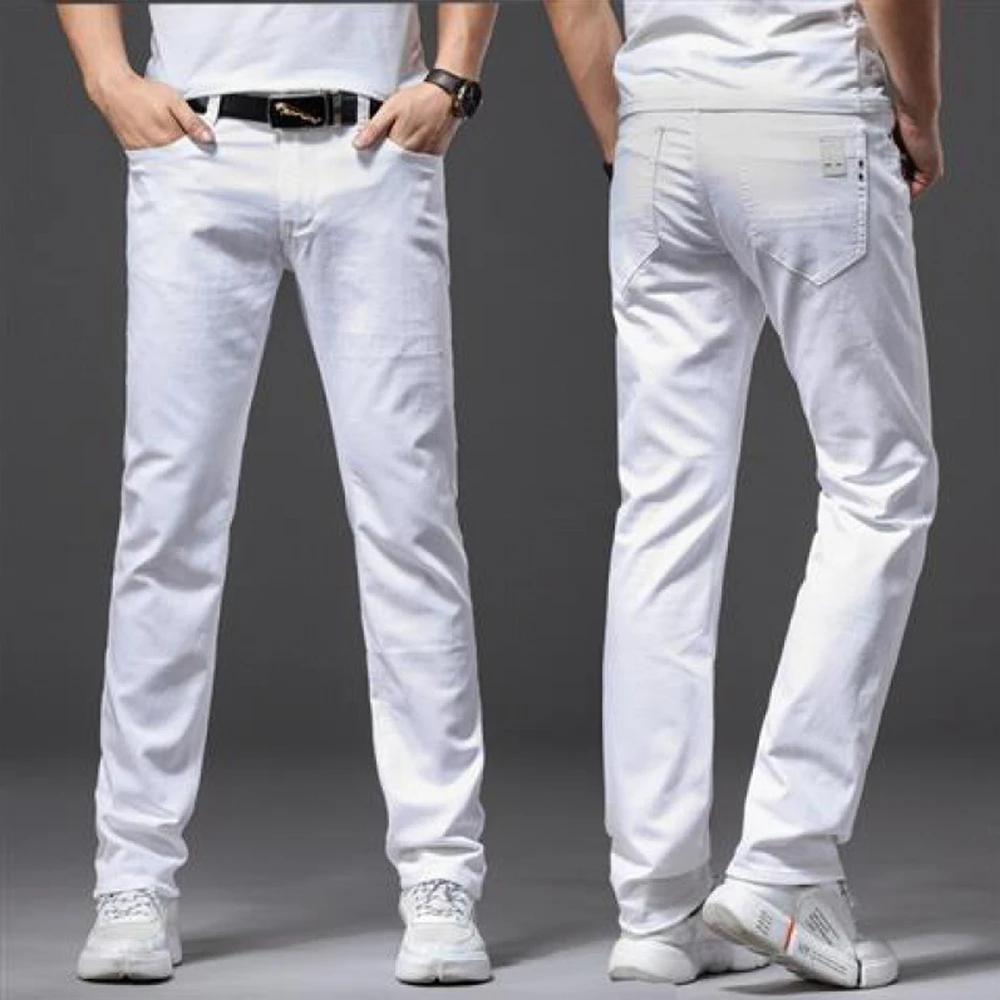 Jean blanc élastique pour hommes, coupe droite, Slim, décontracté, doux, Business, marque classique,