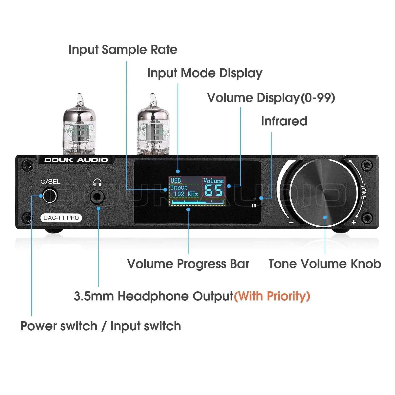 Douk Audio-Préampli à tubes HiFi JAN5654 avec récepteur Bluetooth 5.0, radiateur USB S/PDIF, adaptat