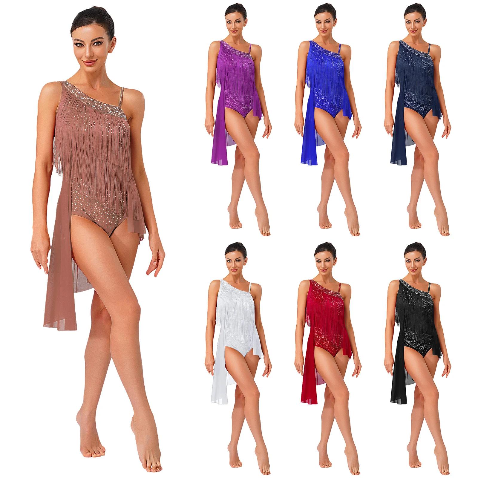 Femmes Latin Tango gland danse Performance Costume paillettes strass gymnastique patinage artistique
