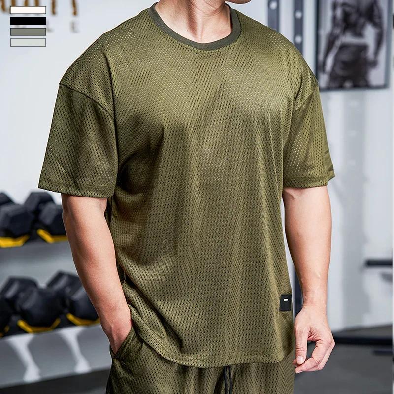 T-shirt musculaire homme gym - Chemise course tennis football entraînement ample séchage rapide