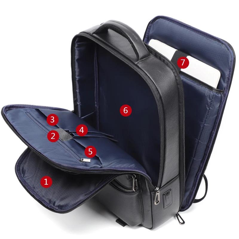 100% cuir de vache naturel 15.6 pouces sac à dos pour ordinateur portable hommes USB sac à dos en cu