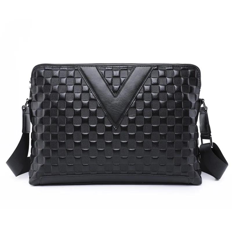SENOFAN 2025 marque sac à bandoulière hommes véritable cuir de vache Plaid gaufrage sac à main mâle