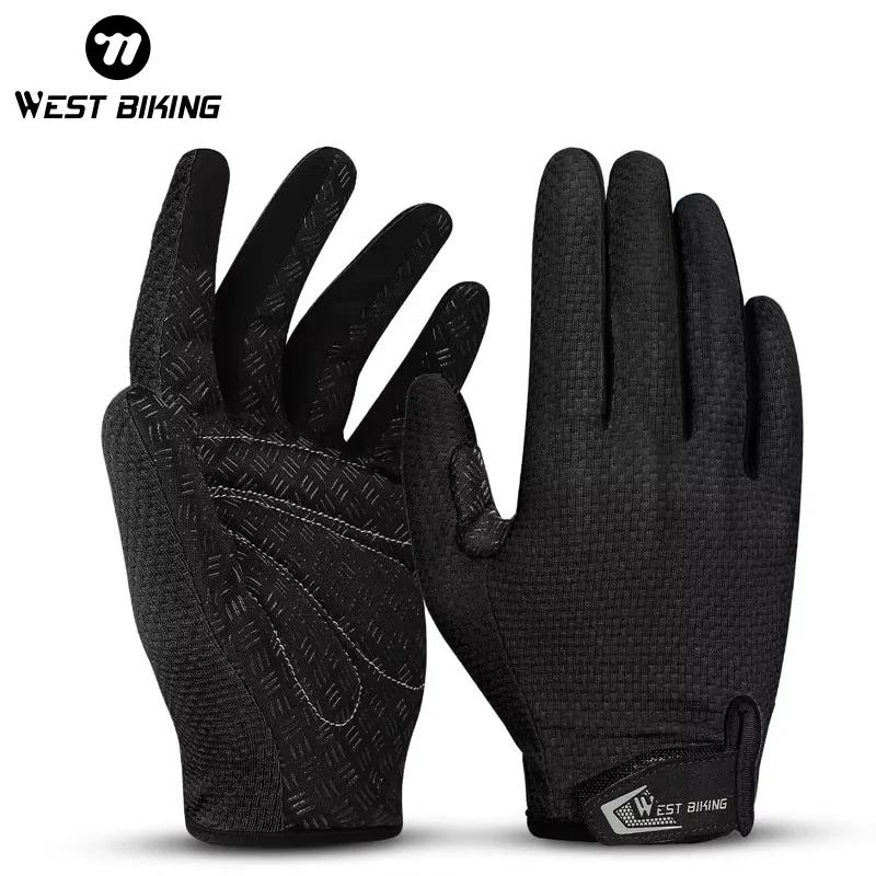 WEST BIKING – gants de cyclisme d'été, doigt complet, pour vtt, écran tactile, antidérapants, paume