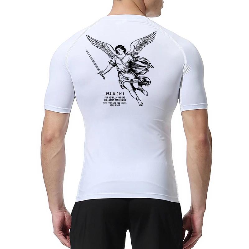 T-shirt athlétique homme séchage rapide compression graphique angel chrétien sport
