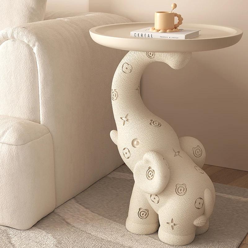 Table d'appoint en cuir crème éléphant, moderne et Chic, étagère de rangement ouverte, décor de cham