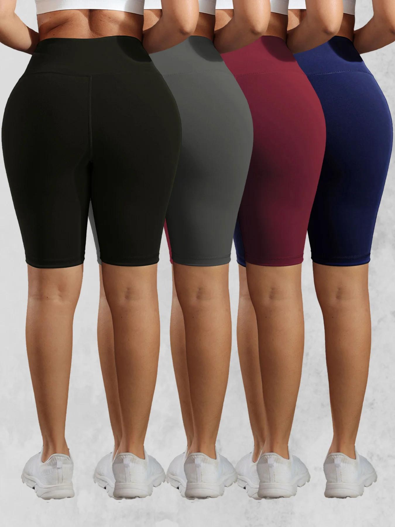 CHRLEISURE – short de Yoga solide pour femmes, avec 3 poches, taille haute, collants d'entraînement,