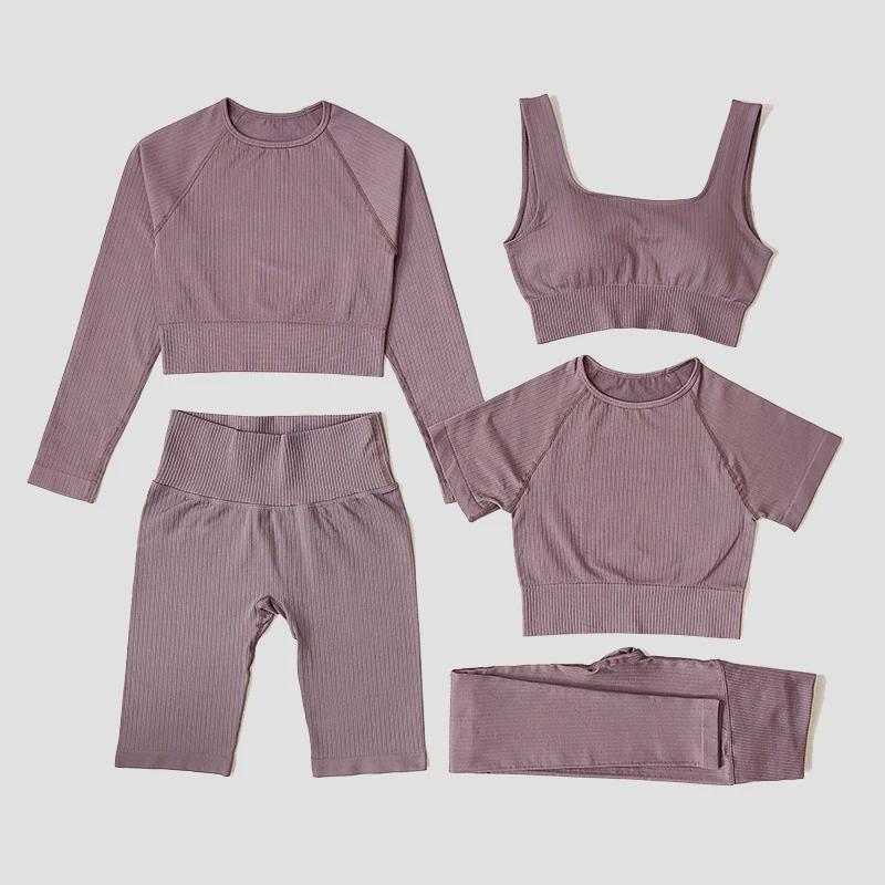 Ensemble yoga sans couture femme legging soutien-gorge fitness sport manches longues