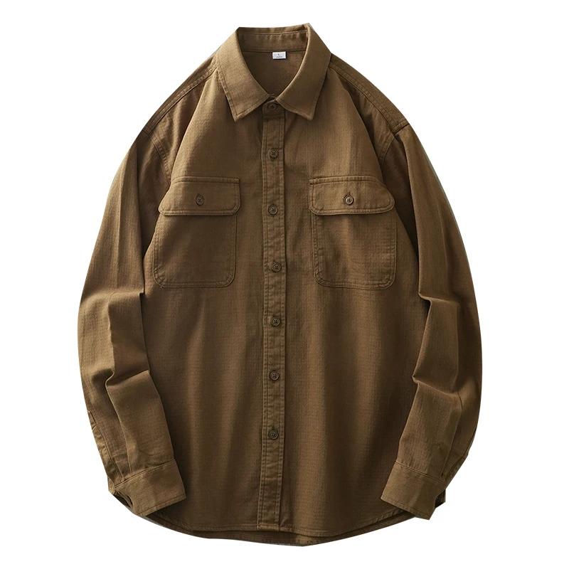 DUEllen-Chemises de travail pour hommes, chemisier à manches longues, poches vintage, vêtements basi