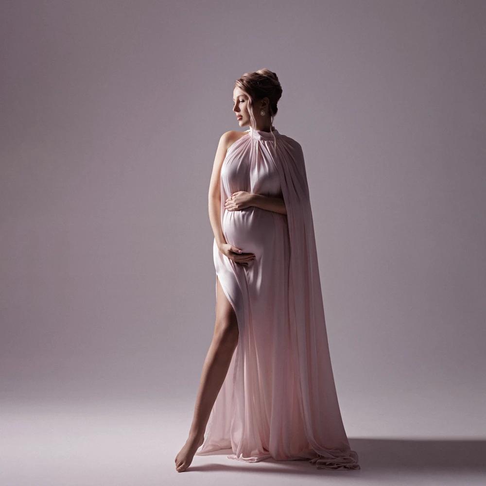 Robe de photographie de maternité à col rond avec cape, tenue de séance photo pour femme enceinte, r